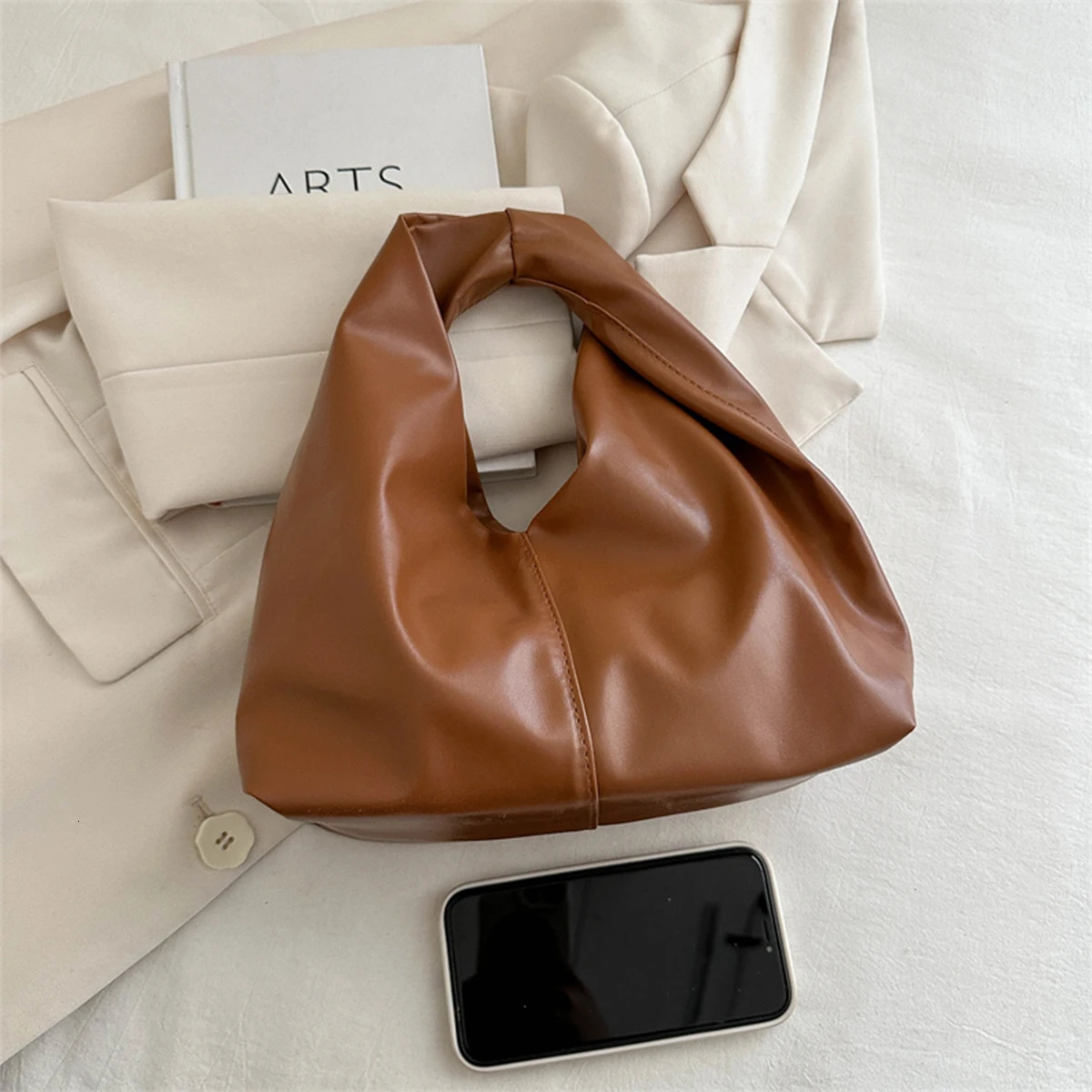 Womens Dopamine Pleated Handbag - Lightweight PU Clutch Bag with Magnetic Closure for Casual Chic Style Shoulder Bag R250421