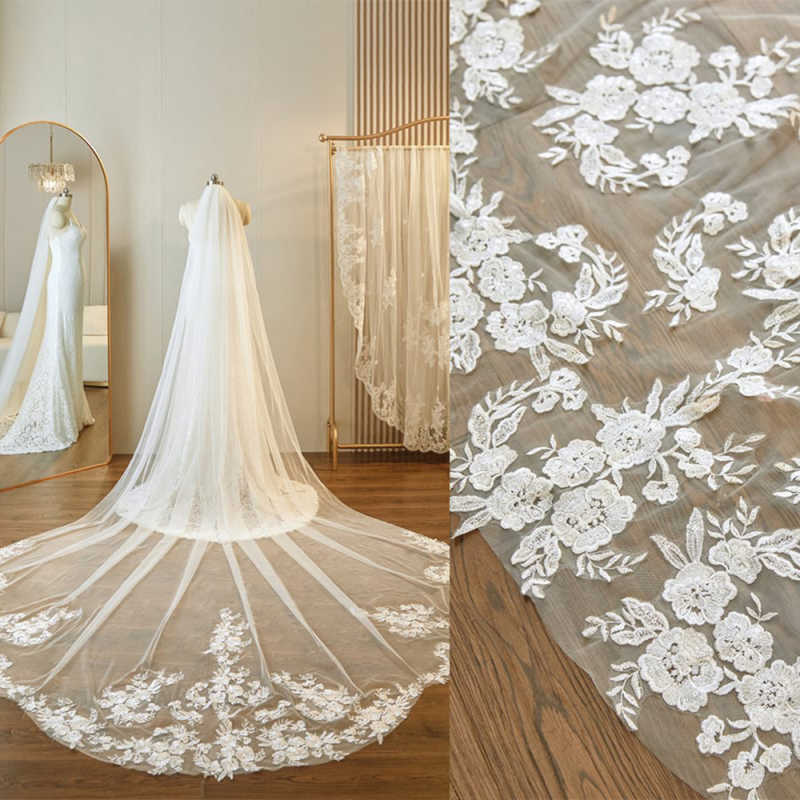 Classic Wedding Veils One Layer Tulle Appliques Lace Tulle Bridal Veil Cut Edge Customized Length Veils Customized