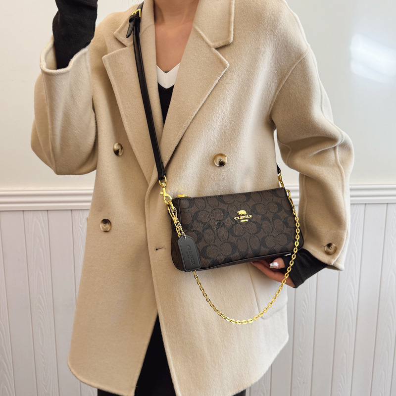 Designer bag free shipping 2025 new fashionable soft leather high-end texture printed small square bag chain bar single shoulder crossbody bag for wom