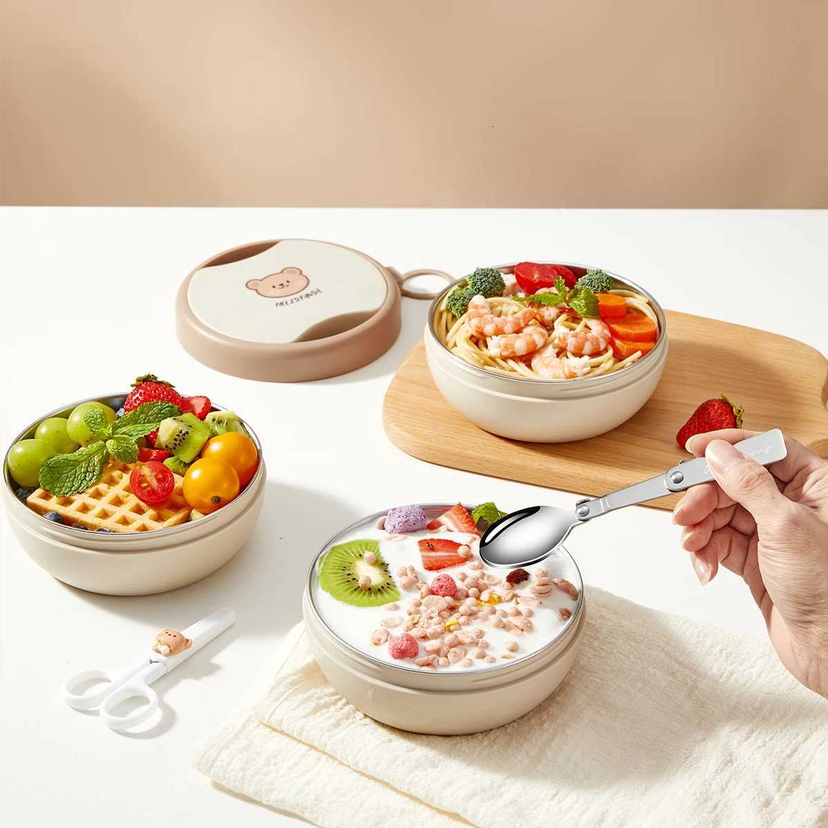 WORTHBUY 304 Stainless Steel Lunch Box With Folding Cutlery Picnic Portable Sealed Fruit Salad Food Container For Kids StudentsM251121