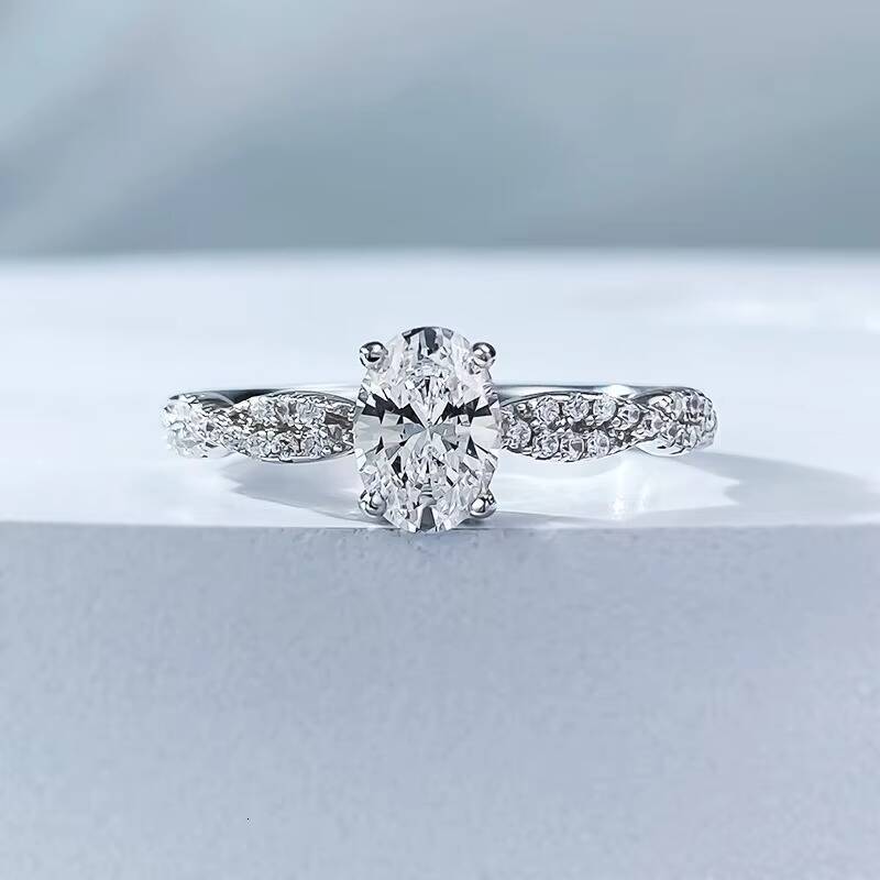 Customized Women Rings Oval 925 Silver Moissanite CZ Engagement Ring Rhodium Plating Inlay Setting Engagement Rings for Women