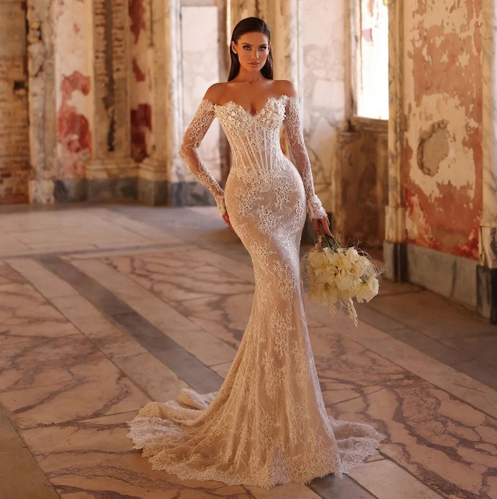 Sexy White Lace Prom Formal Dress Strapless 3D Flowers Beads Mermaid Long Evening Pageant Gowns Arabic Dubai Vestidos De Feast