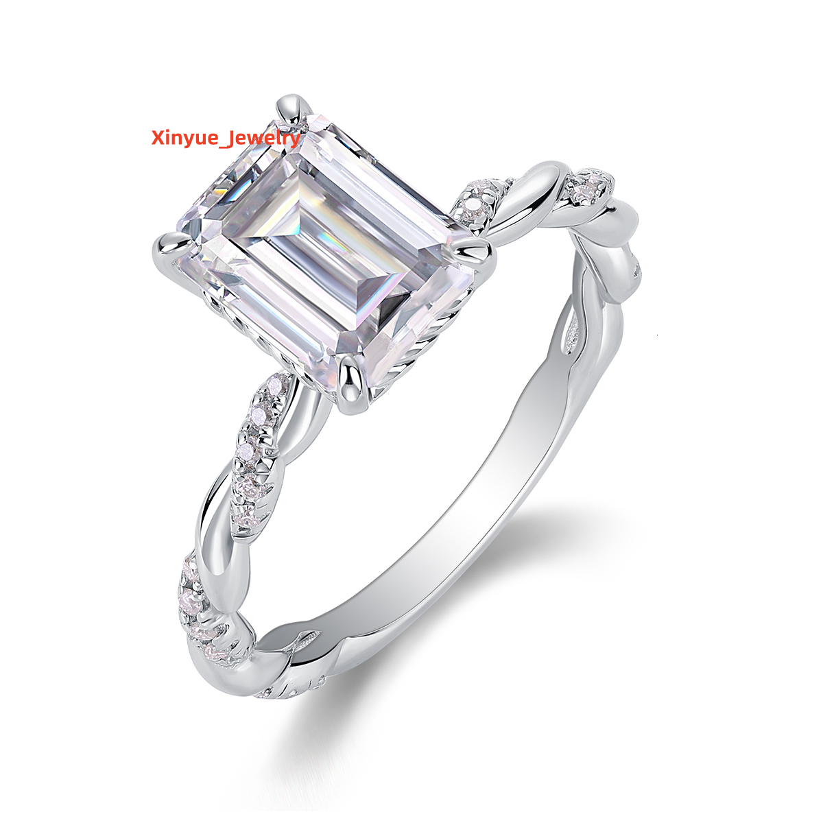 GRA Certified Fine Women Jewelry S925 Sterling Silver 3CT Emerald Cut Moissanite Wedding Ring