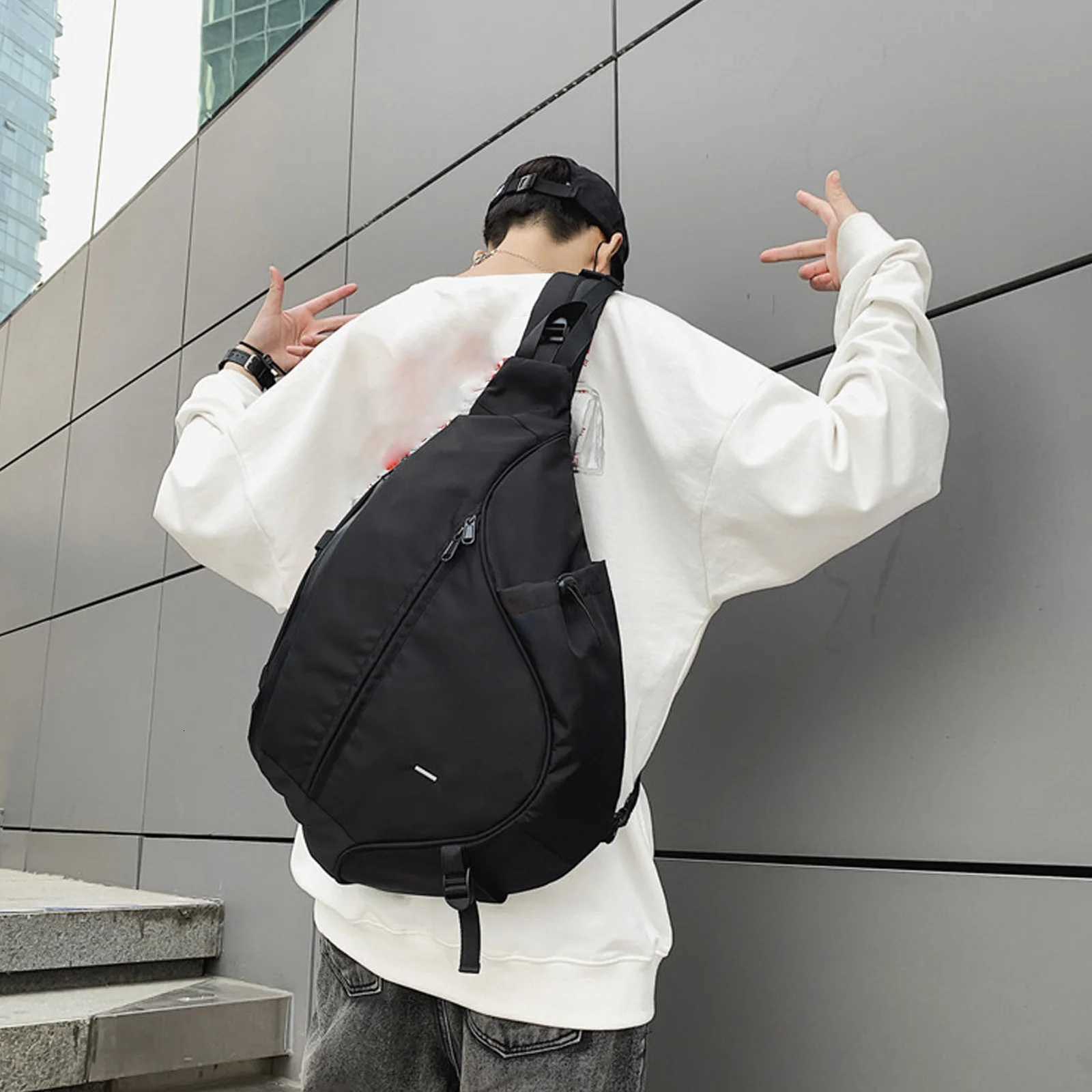 Fashion Large Black Sling Bag Waterproof Sling Backpack Oxford Fabric Outdoor Sports Ch Bag for Men Wen Large Black Sling Backpack Y251121