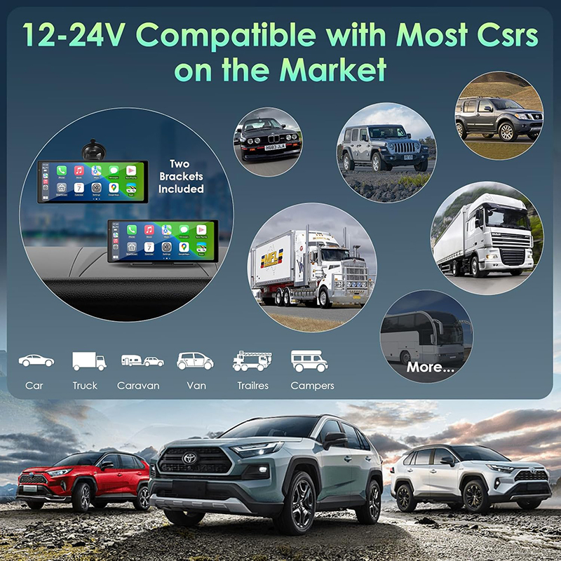 10.26 inch Wireless Portable Carplay Car Android Auto Screen with HD Dash Cam, Backup Camera, Bluetooth FM Transmitter For All Cars