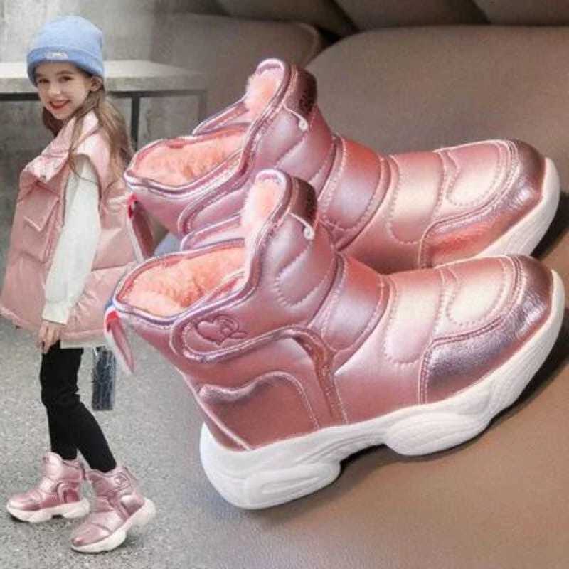 2024 Children Cotton Boots for Girls Winter New Fashionable Soft Thick Bottom Comfortable Anti-slippery Casual Trendy Warm ShoesW251121
