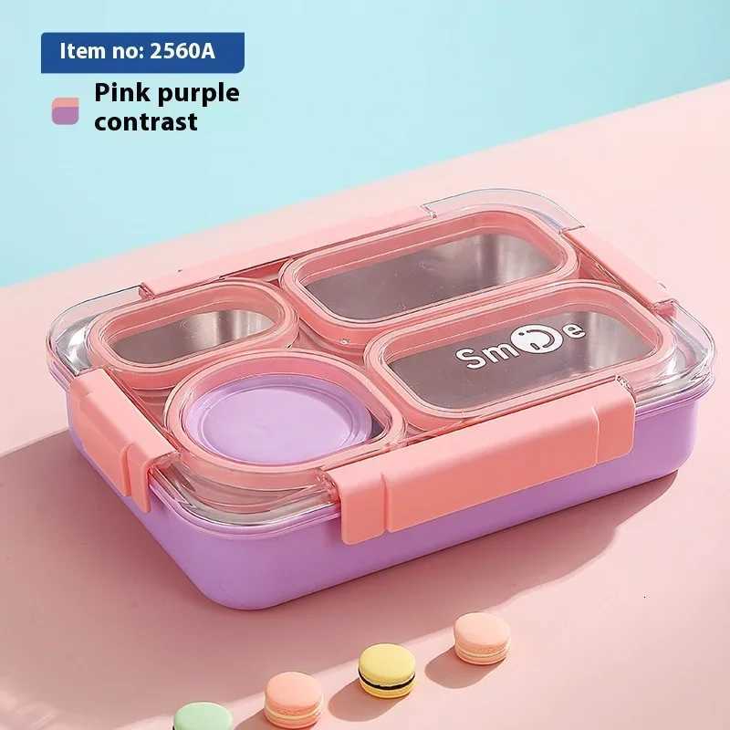 Stainless Steel 4 Divided Compartments Bento Lunch Box Kids Insulated Lunch Box for School Office Kitchen Food Storage ContainerM251121