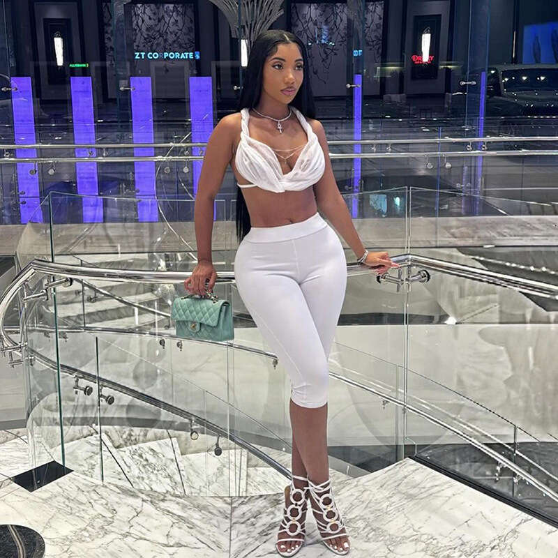 hoodie Women's Wear Women's Clothing Autumn New Product Fashionable Hanging Neck Backless Lace Up Vest Solid Color Tight Seven Piece Pants T