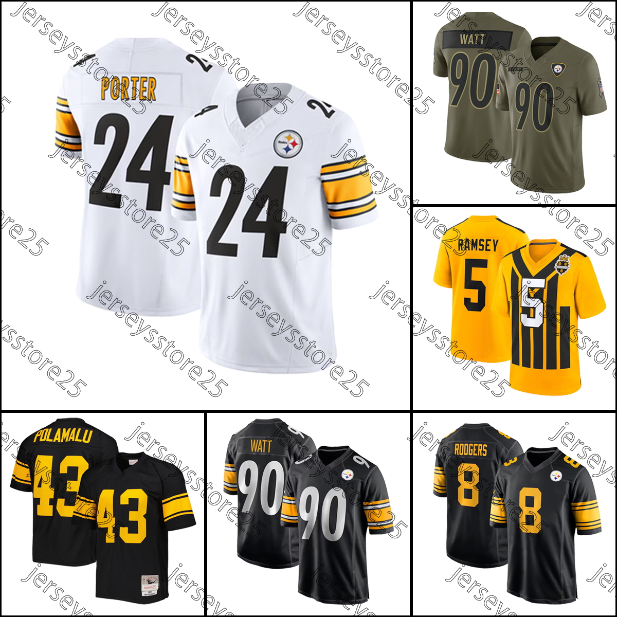 T.J. Watt Football Jersey Steelerss Aaron Rodgers DK Metcalf Cameron Heyward Pat Freiermuth Patrick Queen Joey Porter Jr. Jack Sawyer Zach Frazier Jersey