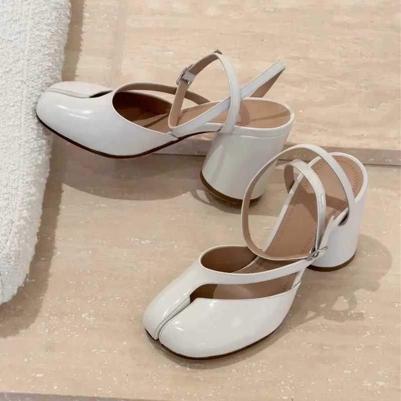 Ins style Fashion Patent Leather Split Toe Women Pumps Spring Summer Thick High heels Slingbacks Female Tabi Chunky Casual Shoes Z250510