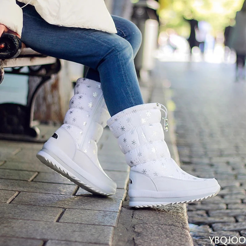 Non Slip Waterproof Platform Snow Boot Casual Female White Shoes Winter Thick Womens Boots Warm Plush Midcalf 251121