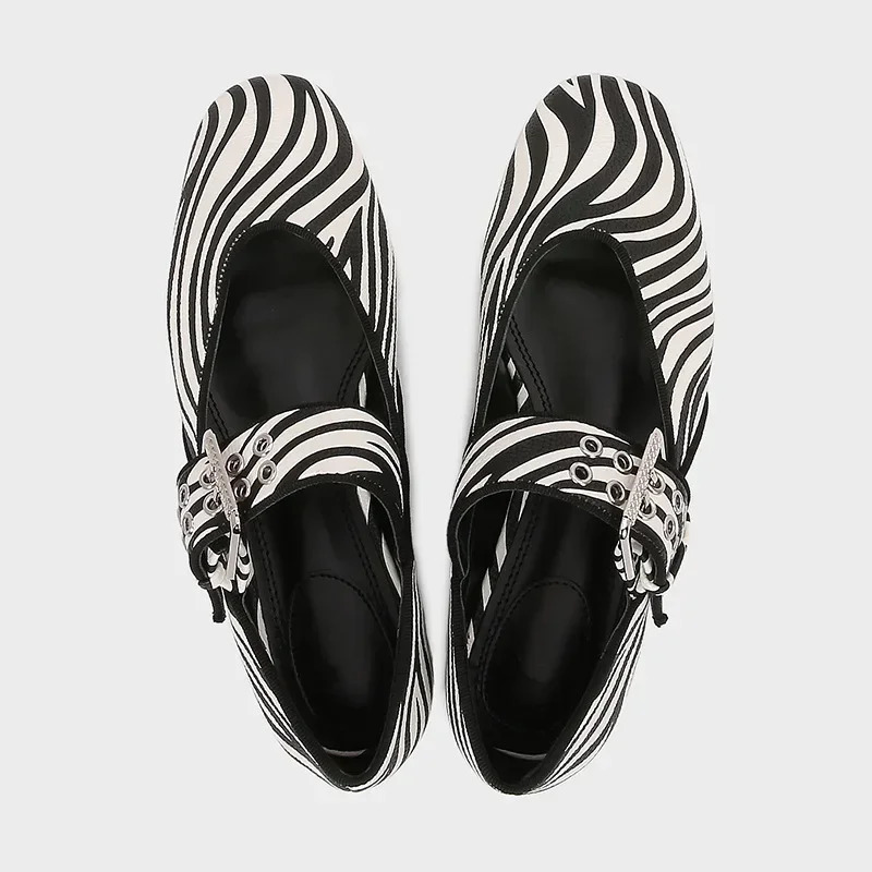 Comfort Zebra Print Mary Jane Shoe Women Fashion Round Toe Wide Strap Metal n Flats Elegant ed Casual Shoes For Ladies 251121