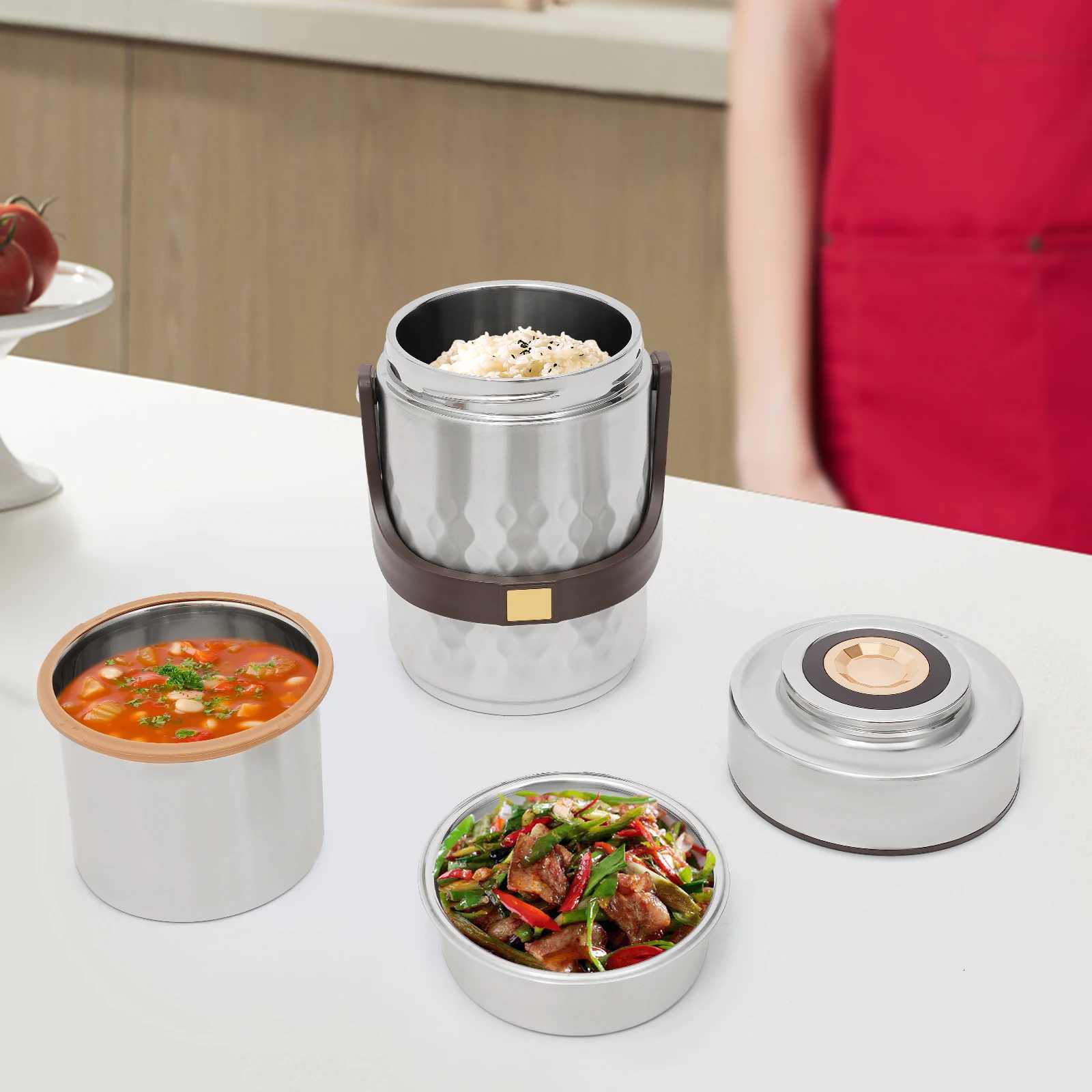 304 Stainless Steel 3-Tier Lunch Box 2L Thermal Food Container Vacuum Insulation Leak-Proof Bento Box Portable Prep ContainerM251121