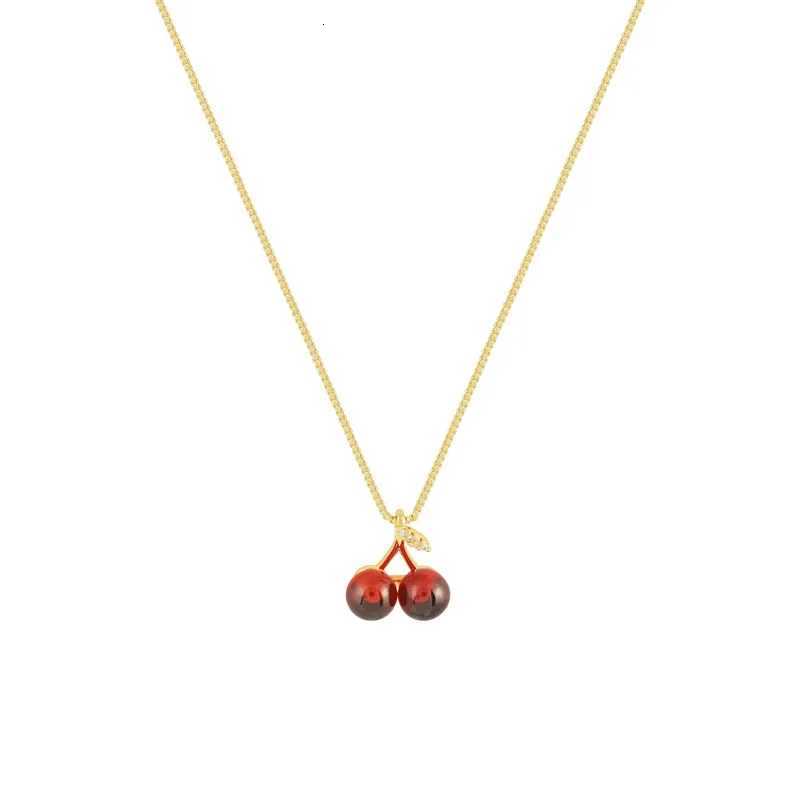Little Wine Red Cherry Pendant Necklaces For Women Fashion Personality Fruit Golden Chain Necklace Party Jewelry Birthday GiftsXJ251121