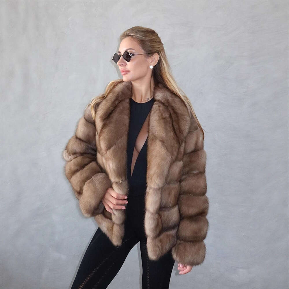 S HighEnd Patchwork Lapel Real Elegant Long Fur Coat CrossBorder European and American Style Autumn Winter New Collection