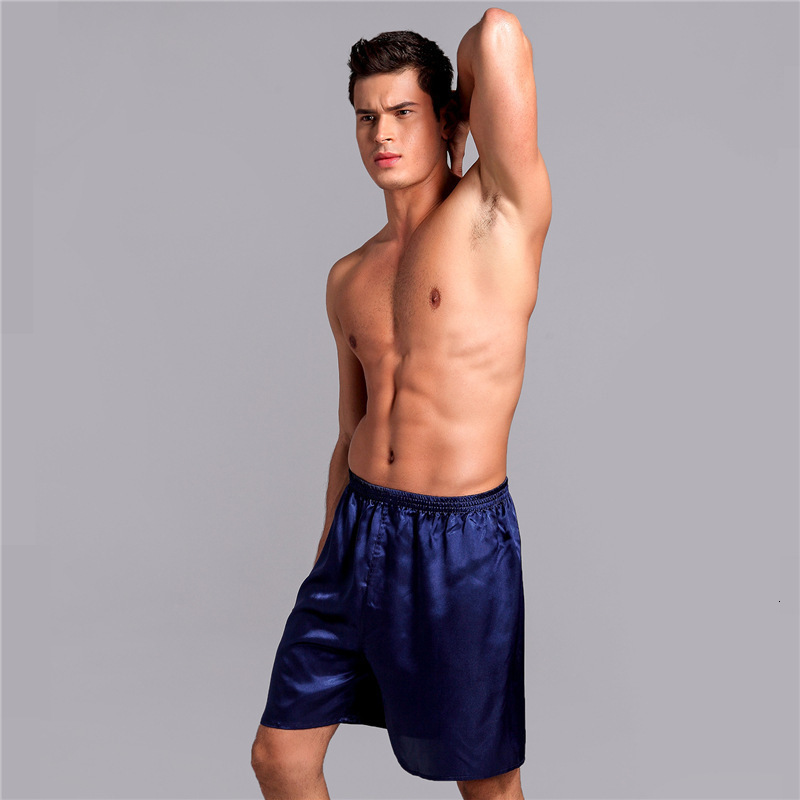 2025 Mens Satin Silk Five-Point Solid Color Loose Boxer Summer Thin Simple Casual Home Sleep Shorts 241116