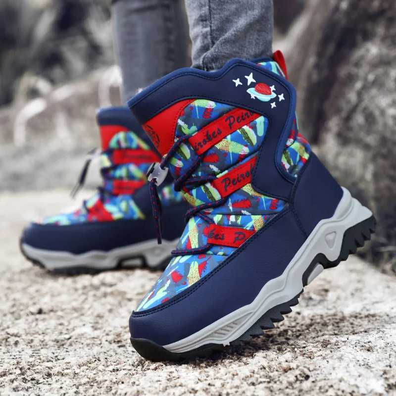 Childrens Snow Boots Boys Warm Thick Plush Outdoor Sports Hiking Cotton Boots Winter Trendy High Top Walking Shoes for KidsW251121