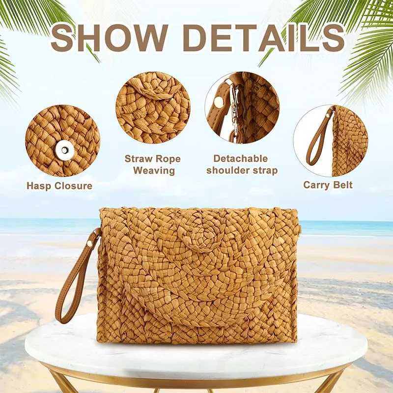 Straw Clutches Beach Bag For Women Summer Crossbody Straw Bag With Bag Strap Rural Style Woven Shoulder Bag Casual Purse WalletsT251121