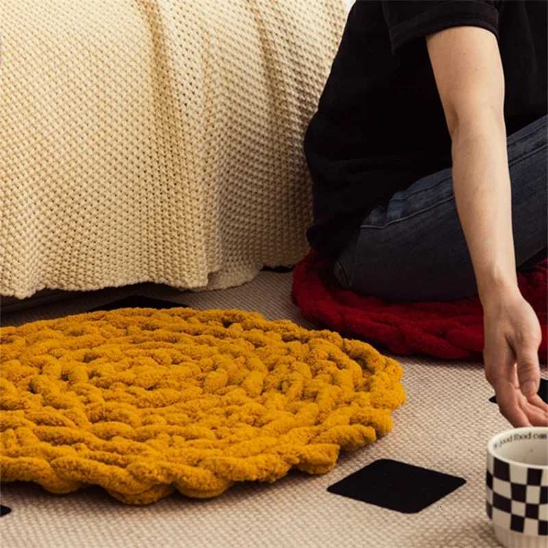 Japanese velvet solid color seat cushion circular handmade woven floor mat tatami fart mat cat and dog litter mat C251121