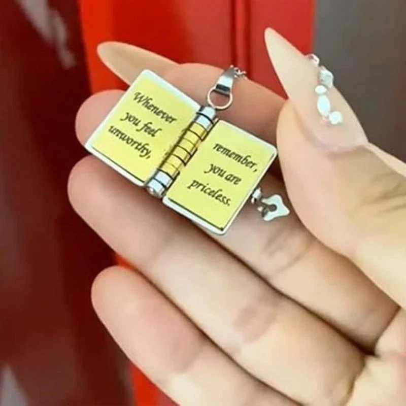 Openable Daughter Book Necklace Stainless Steel Gold Color Message Mini Book Pendant Necklace with Pages of Engraved InformationXJ251121