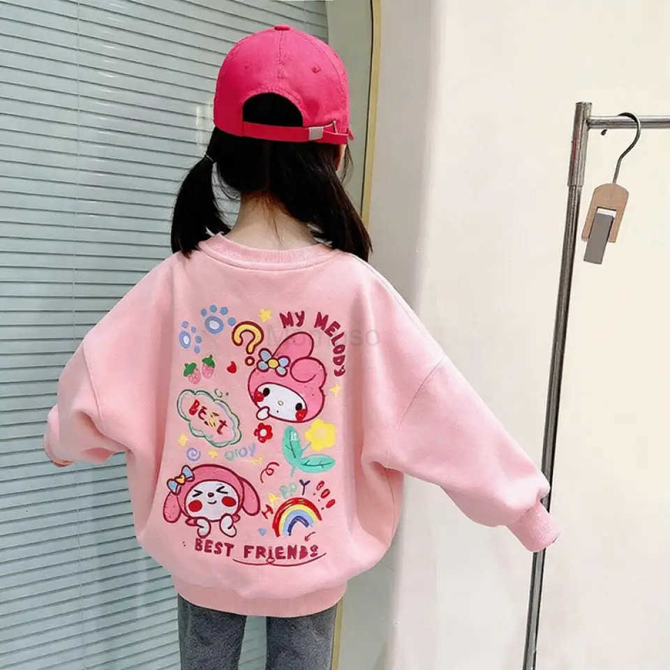 Sanrio My Melody Childrens Cartoon Velvet Thickened Round Neck Sweatshirt Girls Sweet Printed Pink Autumn and Winter Tops H251121