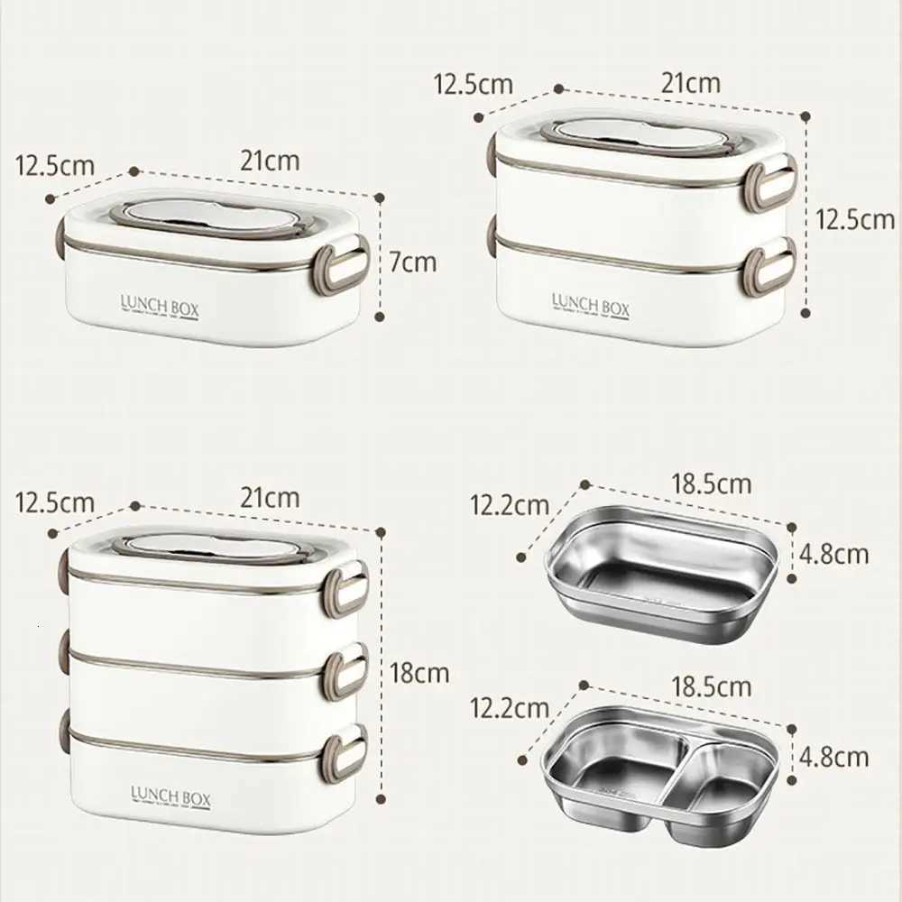 Stainless Steel Thermal Lunch Box Large Capacity With Fold Spoon Lunch Box Set Microwavable Divided Food Storage ContainersM251121