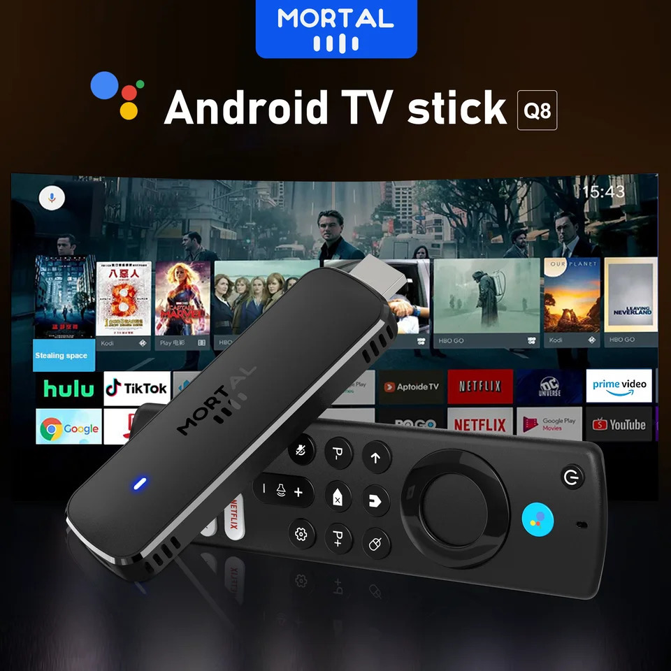 Mortal Android 14 TV Stick Full HD 4K 1080P WiFi 6 Google Voice NETFLIX Q8 BT5 24Fps Wireless Video Decode Media Player 251114