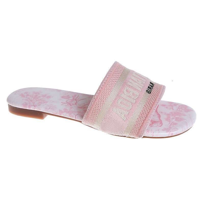 Free shipping 2025 new designer slippers flat slides for womens sandals girl blue pink fashion embroidery slipper outdoor dh5439299