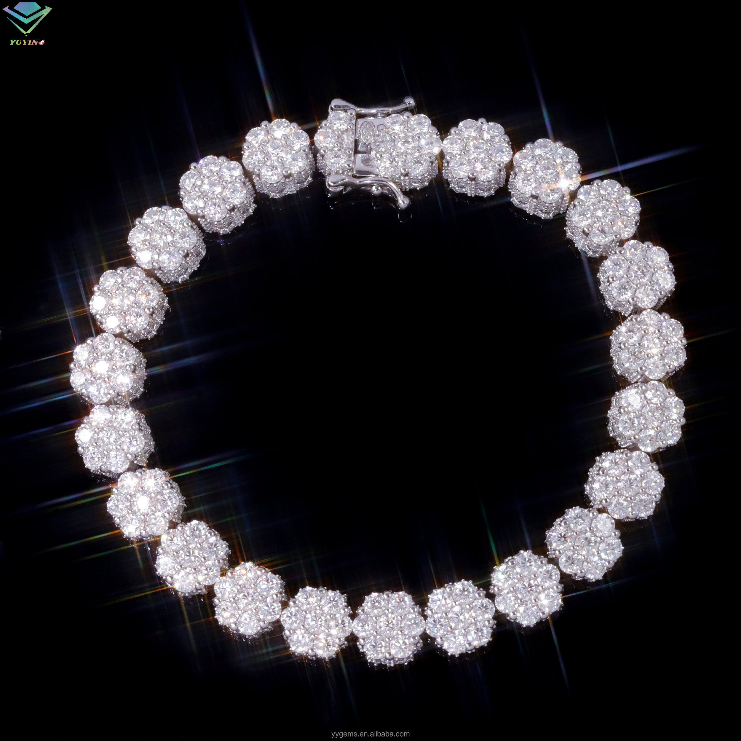 Flowers Shape Diamond Bracelet S925 Silver Gold Plated Iced Out Moissanite Bracelet Mens Women