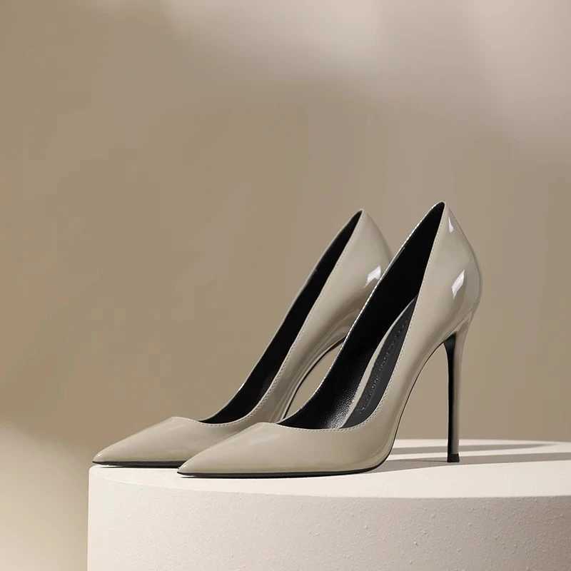 Pointed High Heels Womens Spring New Grey Elegant Thin High Heels Professional Review Patent Leather Shallow Mouth Shoes M250421