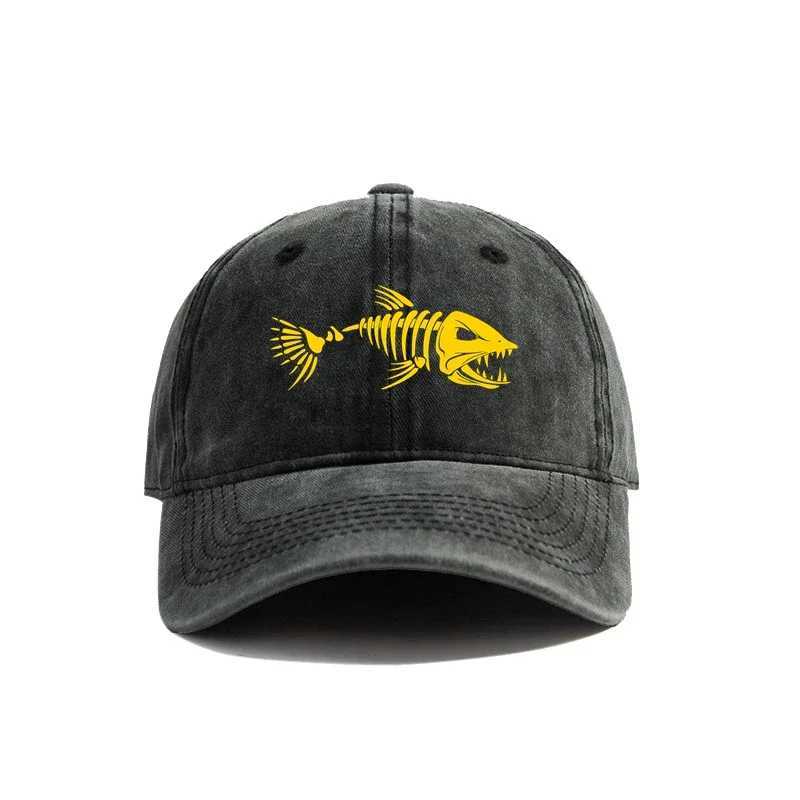 Fishbone Baseball Cap Summer Distressed Dad Hats Men Outdoor Fishing Skeleton Fish Bone Caps MZ-496 X250704