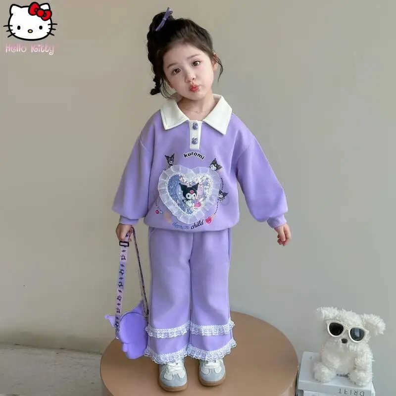 Sanrio Anime New Girls Fashion Clothes Kids Kuromi Spring Autumn Kawaii Printed Sweatshirts Cartoon Little Girls Sweet Pullover H251121