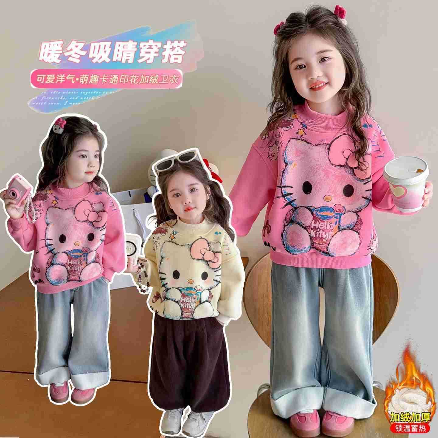 Sanrio Girls Fleece Sweatshirt 2025 Stylish New Baby Winter Warm Cartoon Fashion Toddler Top Outerwear Trendy H251121