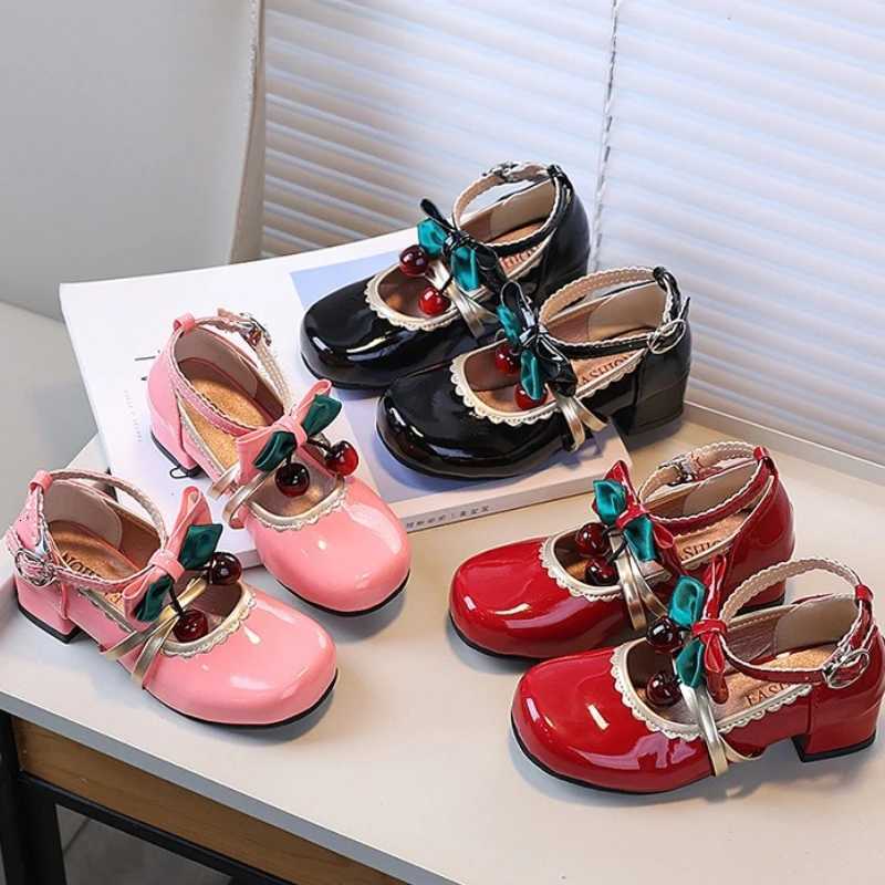 Spring Autumn Girl Leather Shoes Mary Jane Chic Bowknot Children Fashion High Heel Shoes Wedding Party Kids Princess Dress ShoesW251121