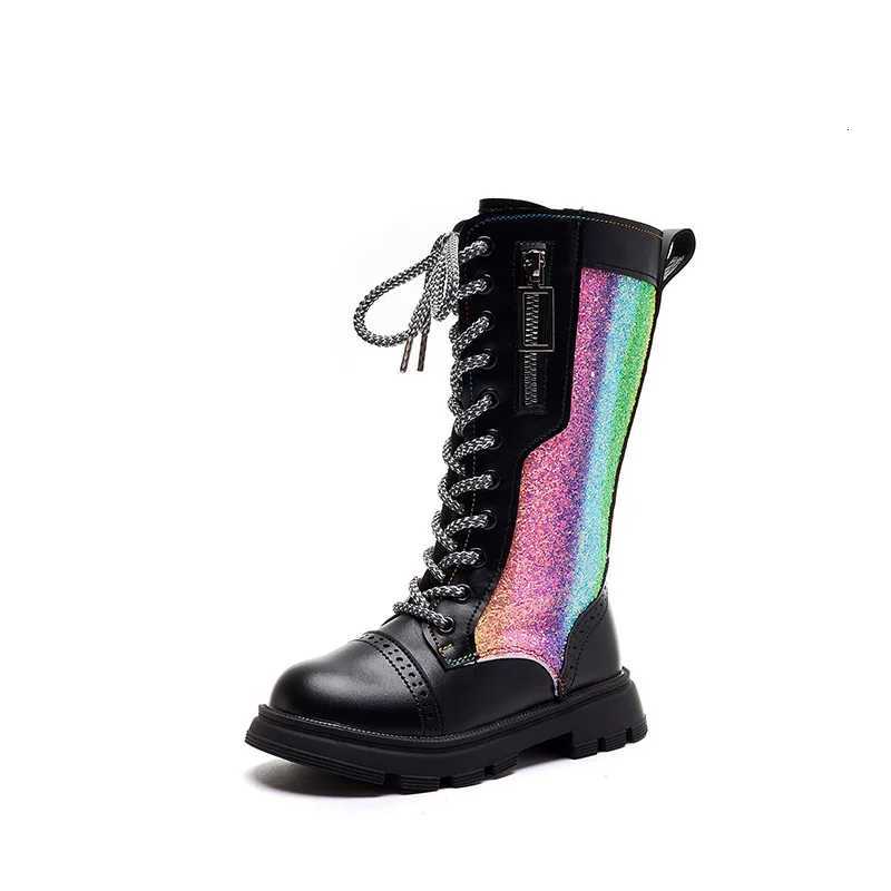 Autumn and Winter 2023 New Childrens Fashion Mid-calf Boots Soft Sole British Style Cool Colorful Narrow Band Versatile ShoesW251121