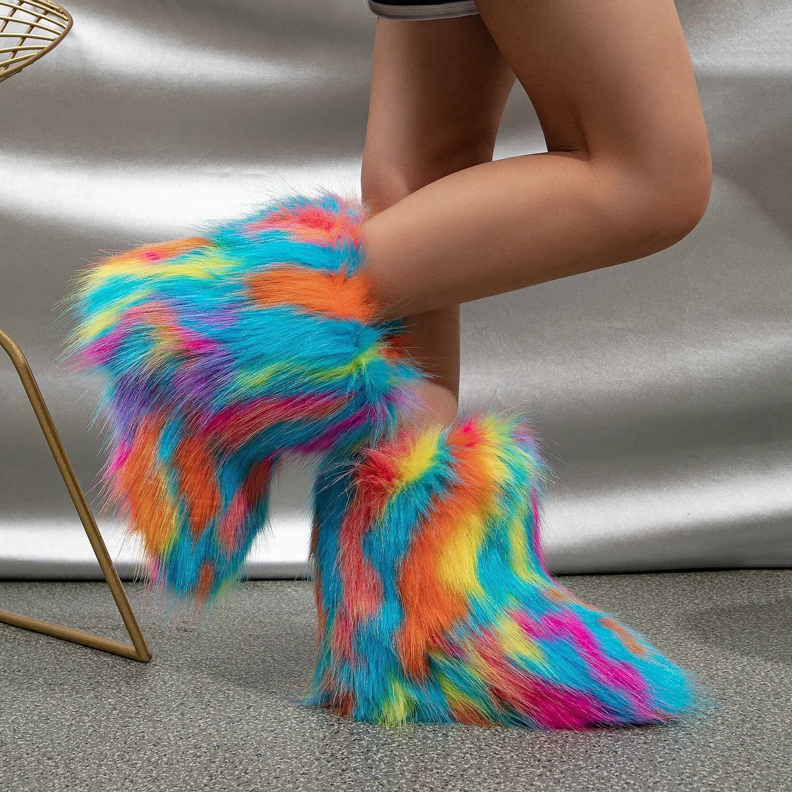 2023 Winter Kids Warm Snow Boots Puffy Faux Fur Boots Children Furry Shoe Rubber Flat Non-slip Slip-on Boots Luxury Fur ShoesW251121