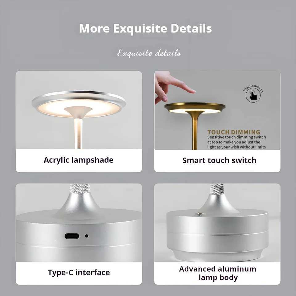 Wireless Simple Decorative Table Lamp Infinitely Dimmable Atmosphere Classic Retro Portable Rechargeable Touch Desk Lamp C251121