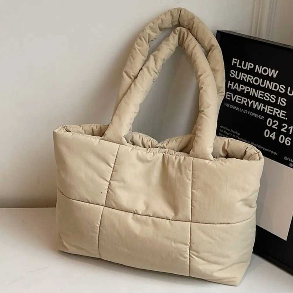Shoder Bag New Cott Padded Puffy Bag Quilted Checkered Cloud Tote Bag Large Capacity Lightweight Top-handle Bag College Y251121
