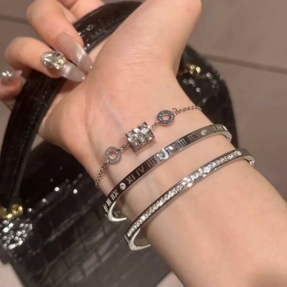 Yupsk 3pcs/1Pcs Shiny Zircon Inlaid Roman Numerals Stacked Bracelet for Women Exquisite Trendy Daily Wear Jewelry AccessoriesW251121