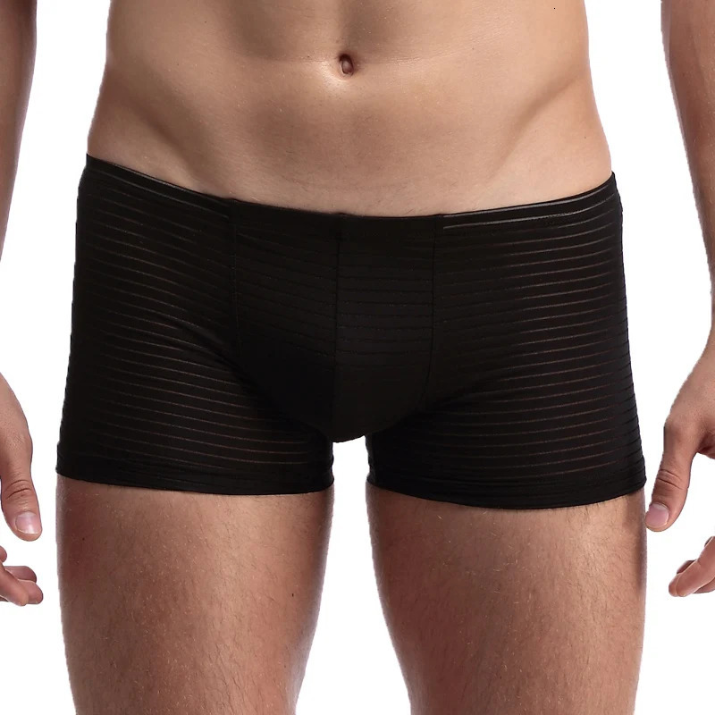 Ultra thin transparent sexy mens ice silk underwear breathable onepiece boxer square sole 250417