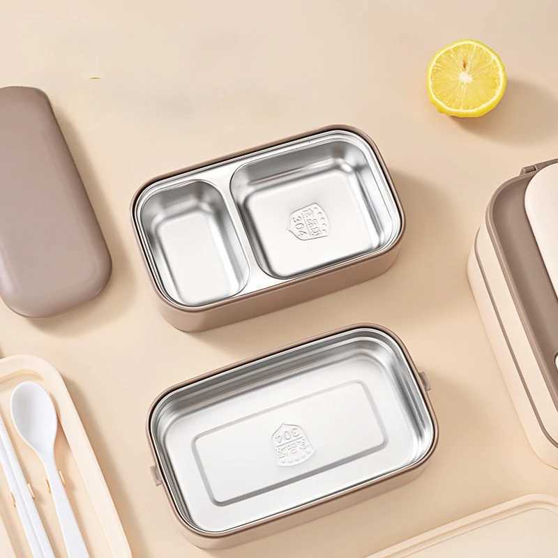 304 Stainless Steel Lunch Box 2 Layers Divided Microwavable Bento Box for Students Office Worker Portable Sealed Food ContainersM251121