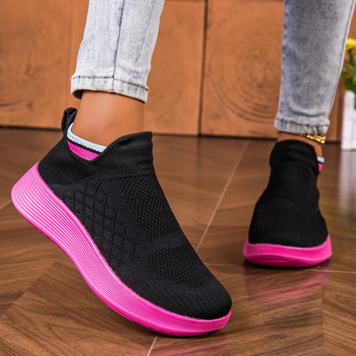 Womens Casual Sneakers Shoes Fashion Fly Knitting Breathable Mesh Elevator Slip On Unsiex Loafers Large Size 251121