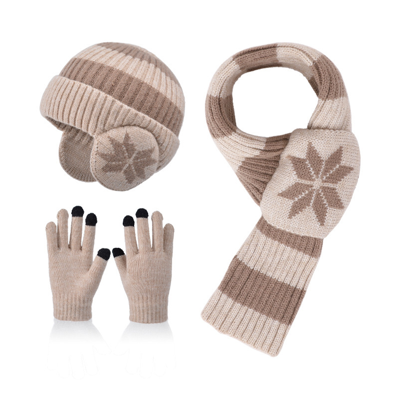 Children's Hat and Scarf GlovesSet for Boys and Girls Fleece-Lined Ear Protection Winter Warm Knitted Beanie free shipping