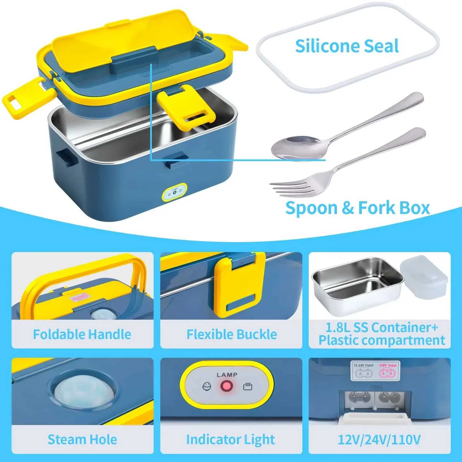 Electric Lunch Food Warmer Stainless Steel Electric Heating Lunch Box School Heated Camping Bento Picnic Portable Heating BoxM251121