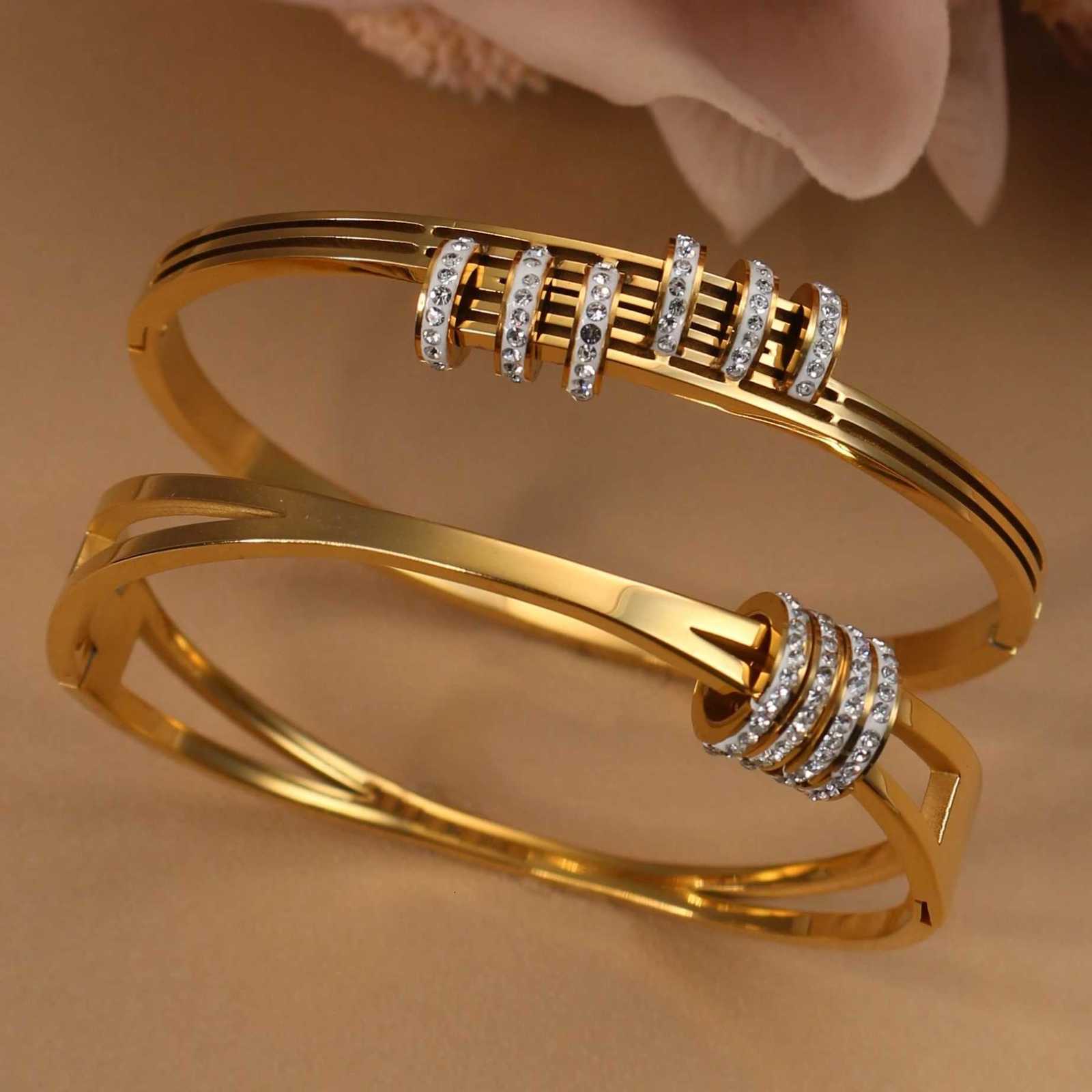XB-133 New Stainless Steel Jewelry Crystal Bracelets Half Face Hollow Design Bangle For Womens Love Gifts WholesaleW251121