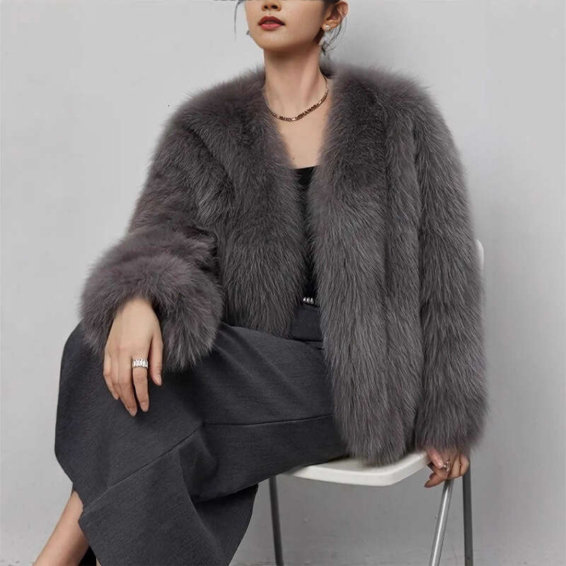 American Style Short European and VNeck Faux Fashion Fox Fur Coat Fluffy Plush Women's Clothing