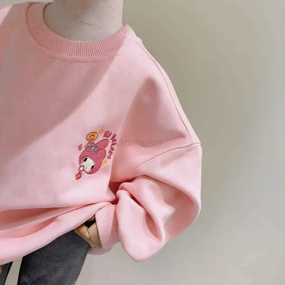 Sanrio My Melody Childrens Cartoon Velvet Thickened Round Neck Sweatshirt Girls Sweet Printed Pink Autumn and Winter Tops H251121