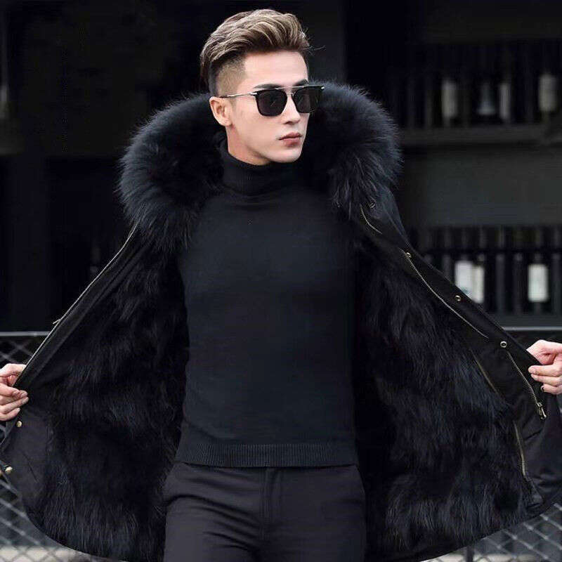with Winter Parka Lining Men's New Full Integrated Imitation Mink MidLength Fur Coat