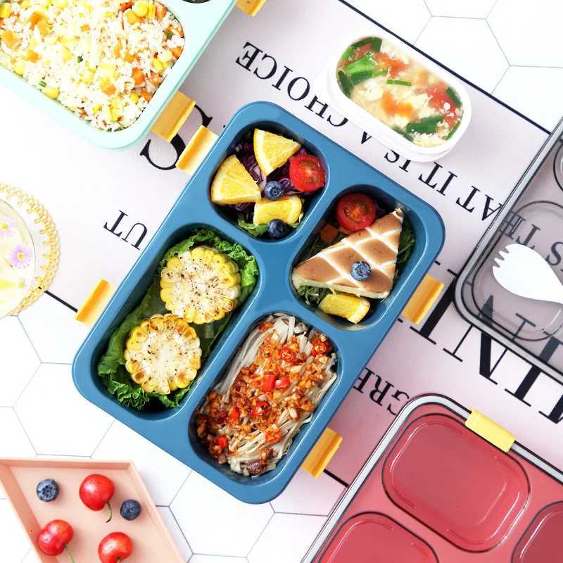 1Pcs Single Layer Plastic Lunch Box 4 Compartments Microwave Safe Leakproof Bento Container for Adults StudentsM251121