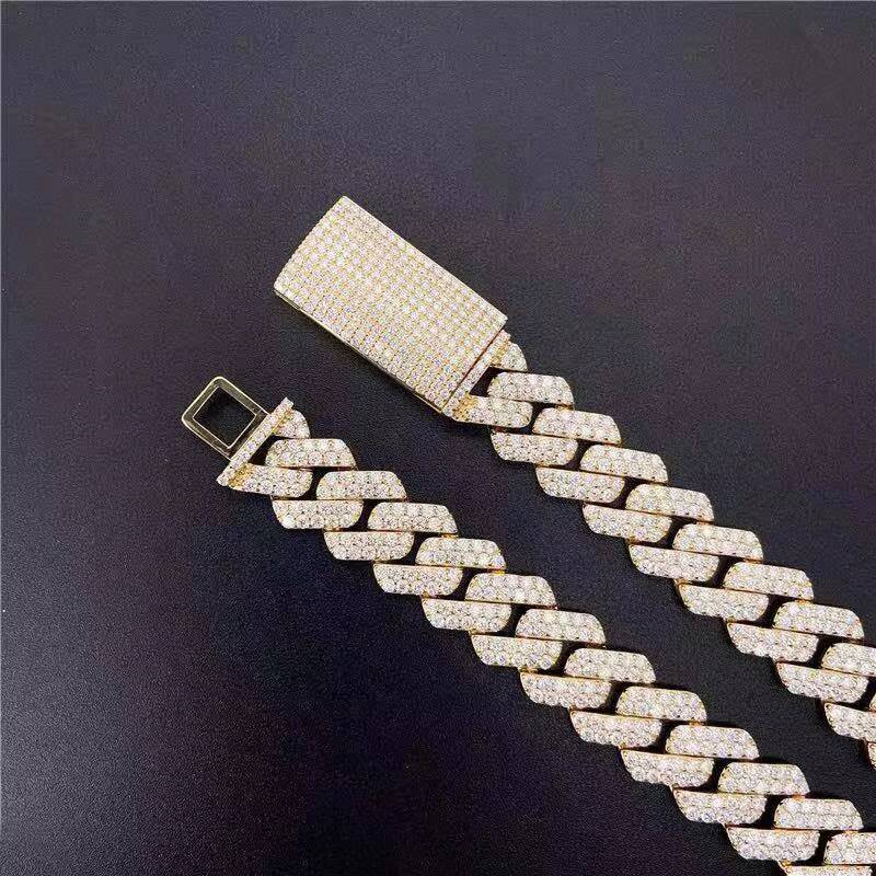 2 Rows VVS Lab Diamond Moissanite 15MM Real 10k Solid Gold Iced Out Cuban Link Chain